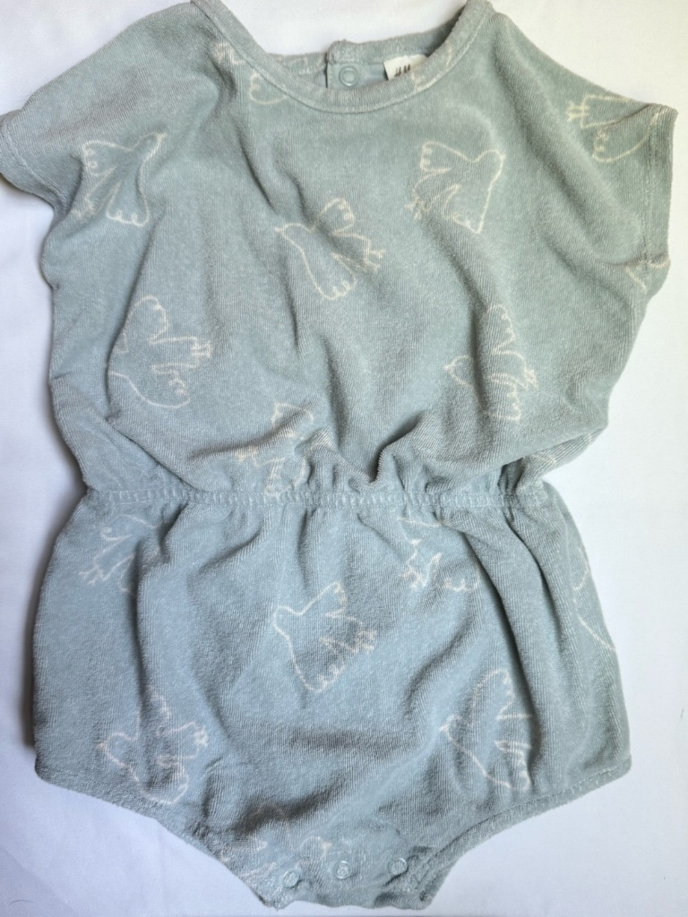 H&M Light Blue & White Bird Terry Romper